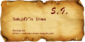 Sabján Irma névjegykártya